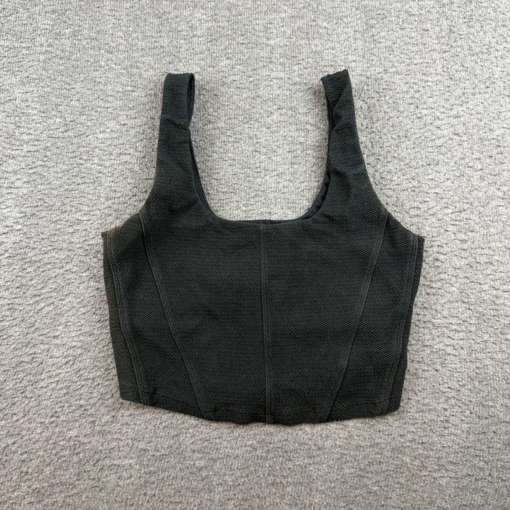 OFFLINE by Aerie Corset Tank Top Women's Small Black Ribbed Crop Built-in Bra